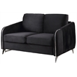 Pemberly Row Black Velvet Modern Chrome Trim Loveseat with Pocket Coil Springs