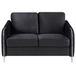 Pemberly Row Black Velvet Modern Chrome Trim Loveseat with Pocket Coil Springs