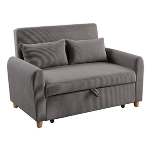 Pemberly Row 54&quot Brown Corduroy Convertible Sleeper Loveseat with Pillows
