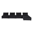 Pemberly Row Velvet 5-Piece Sectional Sofa Ottoman with Tufted Seat in Black