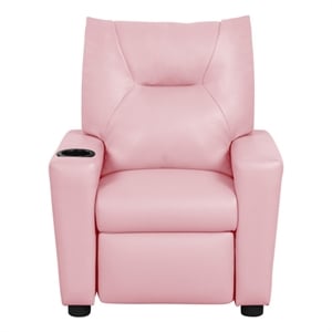 Pemberly Row 23&quot Pink PU Leather Kids Recliner Chair with Cupholder
