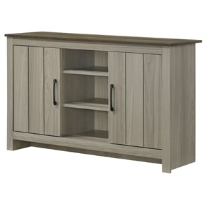 Pemberly Row 47&quot Gray Oak Cabinet Door Console Table with Shelves & Cable Mgmt