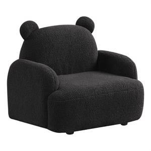 Pemberly Row 25.5&quot Black Sherpa Bear-Shaped Kids Armchair with Pocket Coils