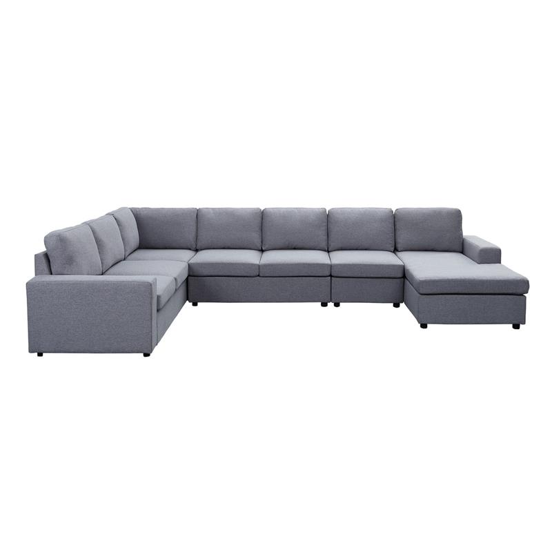 Pemberly Row Light Gray Linen 7-Seat Reversible Modular Sectional Sofa Chaise