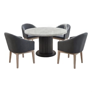 Pemberly Row 5-Piece 54&quot Round White Faux Marble Dining Set with Barrel Chairs