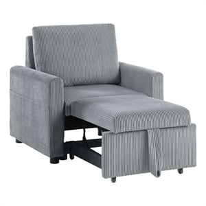 Pemberly Row 32.5&quot Gray Corduroy Armchair with Pull-Out Chaise and Side Pocket