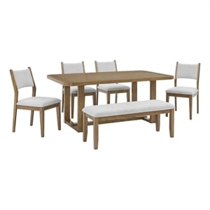 Pemberly Row 6-Piece 72&quot Walnut Oak Sled Dining Set with Bench and 4 Chairs