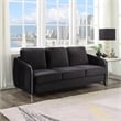 Pemberly Row Black Velvet Channel-Quilted Sofa with Chrome Arms and Legs