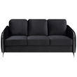 Pemberly Row Black Velvet Channel-Quilted Sofa with Chrome Arms and Legs