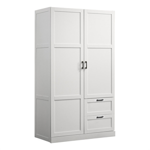 Pemberly Row White Engineered Wood Wardrobe Armoire with Drawers and Shelves