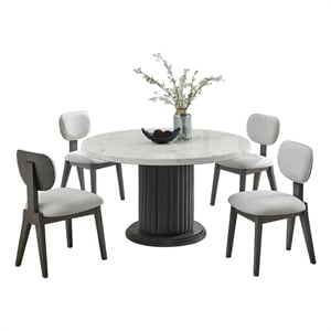 Pemberly Row 5-Piece 54&quot Round White Faux Marble Dining Set with Gray Chairs