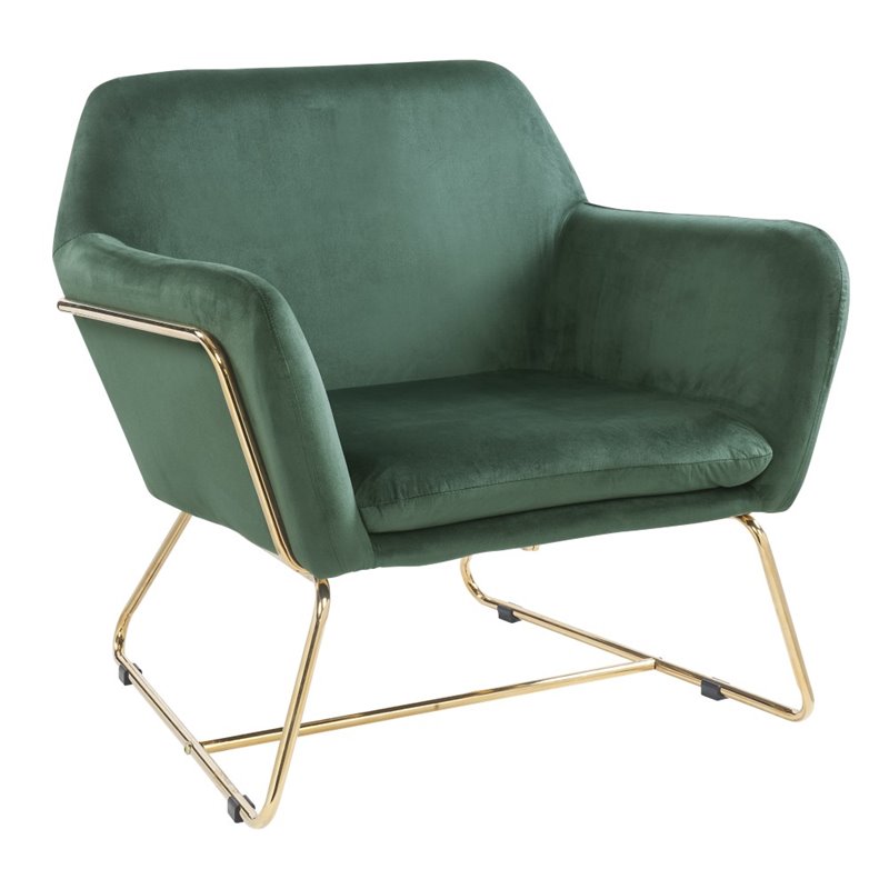 Pemberly Row Soft Velvet Accent Arm Chair with Gold Metal Base in Green