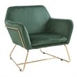 Pemberly Row Soft Velvet Accent Arm Chair with Gold Metal Base in Green
