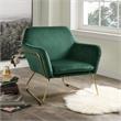 Pemberly Row Soft Velvet Accent Arm Chair with Gold Metal Base in Green