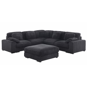 Pemberly Row 117&quot Charcoal Corduroy Reversible L-Shape Modular Sectional