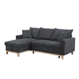 Pemberly Row Dark Gray Fabric Reversible Sleeper Sectional with Storage Chaise