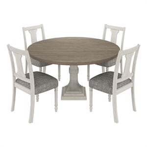 Pemberly Row 59&quot Round White and Gray Wood 5-Piece Dining Table Set