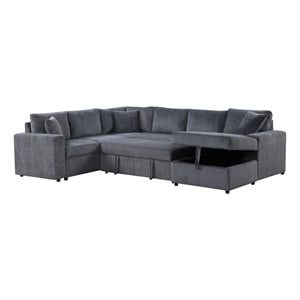 Pemberly Row 123&quot Gray Corduroy Sleeper Sectional with Storage Chaise