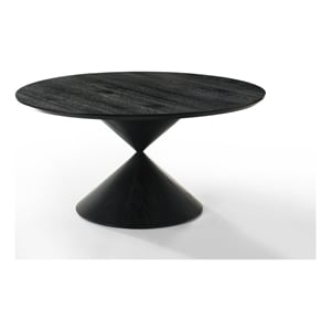 Pemberly Row 59&quot Round Ebony Black Wooden Dining Table with Hourglass Base