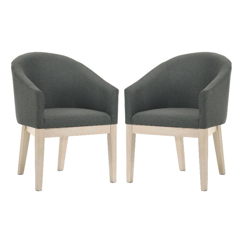 Pemberly Row Set of 2 Gray Fabric Barrel Accent Chairs with Solid Wood Legs