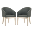 Pemberly Row Set of 2 Gray Fabric Barrel Accent Chairs with Solid Wood Legs