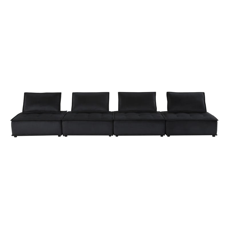 Pemberly Row Velvet 4-Seater Modular Sofa with Tufted Seat in Black