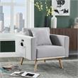 Pemberly Row Light Gray Linen Chair with USB Charging Ports Pockets and Pillow