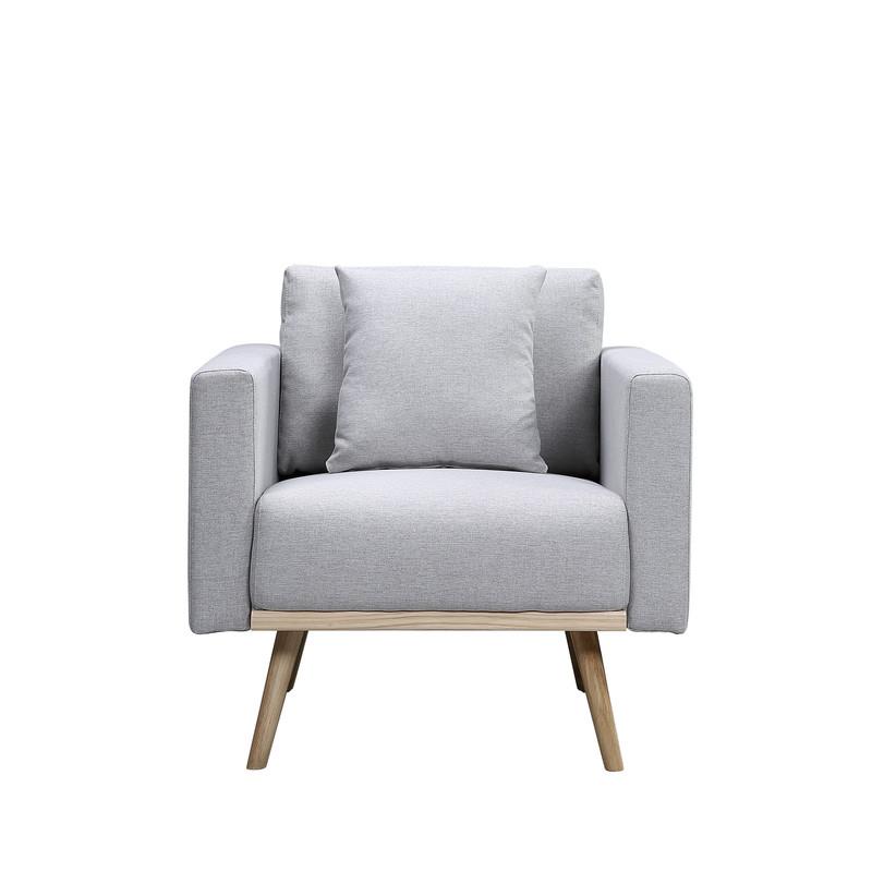 Pemberly Row Light Gray Linen Chair with USB Charging Ports Pockets and Pillow