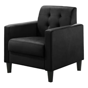 Pemberly Row Black Velvet Tufted Accent Armchair with Full Foam Seat Cushion