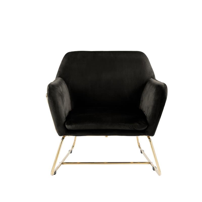 Pemberly Row Modern Soft Velvet Accent Arm Chair with Gold Metal Base in Black
