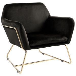 Pemberly Row Modern Soft Velvet Accent Arm Chair with Gold Metal Base in Black