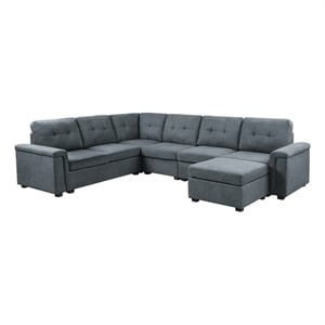 Pemberly Row Gray Woven Fabric 7-Seater Corner Sectional Sofa with Ottoman