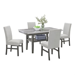 Pemberly Row 5Pc 60&quot Gray Faux Marble Rectangular Dining Set with 4 Chairs