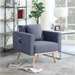Pemberly Row Dark Gray Linen Fabric Chair with USB Charging Ports and Pockets