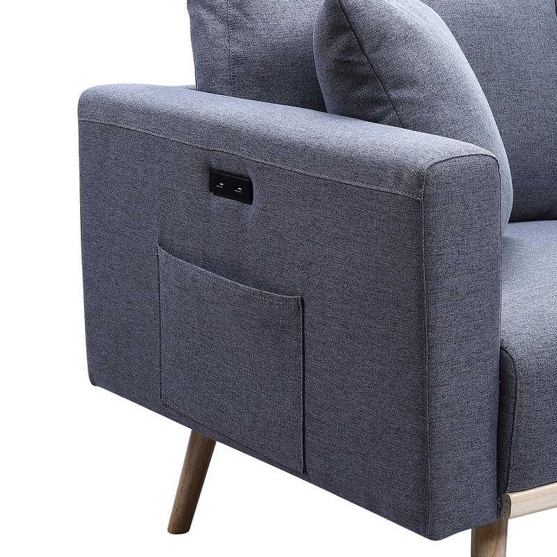 Pemberly Row Dark Gray Linen Fabric Chair with USB Charging Ports and Pockets