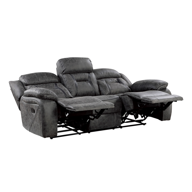 Pemberly Row Microfiber 2-Piece Manual Reclining Sofa Set in Gray