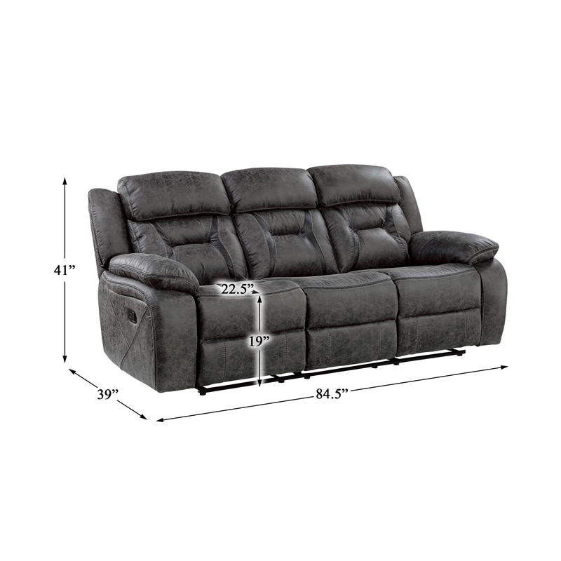 Pemberly Row Microfiber 2-Piece Manual Reclining Sofa Set in Gray
