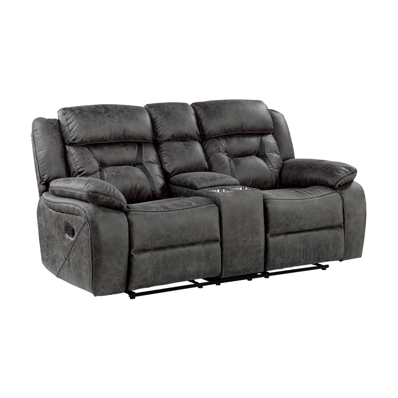 Pemberly Row Microfiber 2-Piece Manual Reclining Sofa Set in Gray