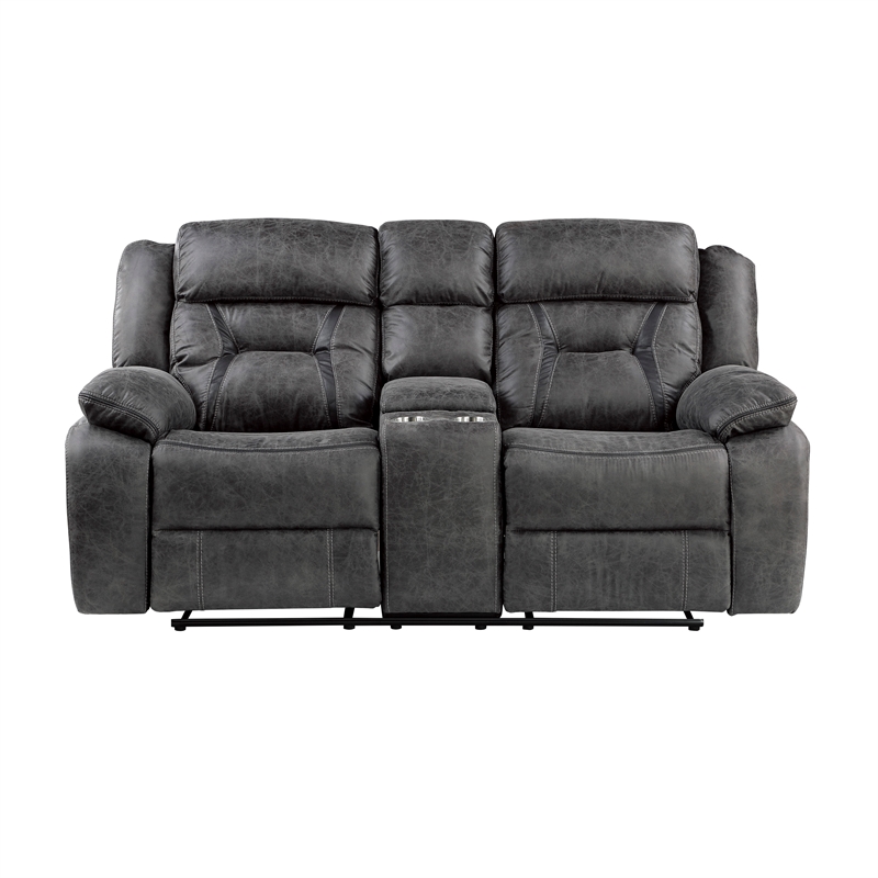 Pemberly Row Microfiber 2-Piece Manual Reclining Sofa Set in Gray