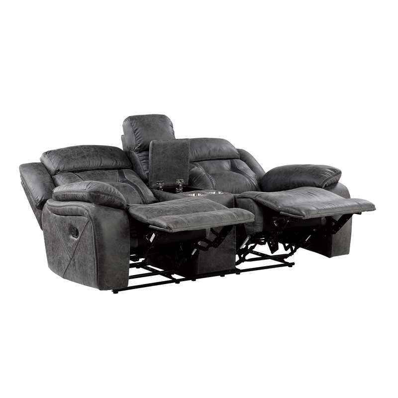 Pemberly Row Microfiber 2-Piece Manual Reclining Sofa Set in Gray