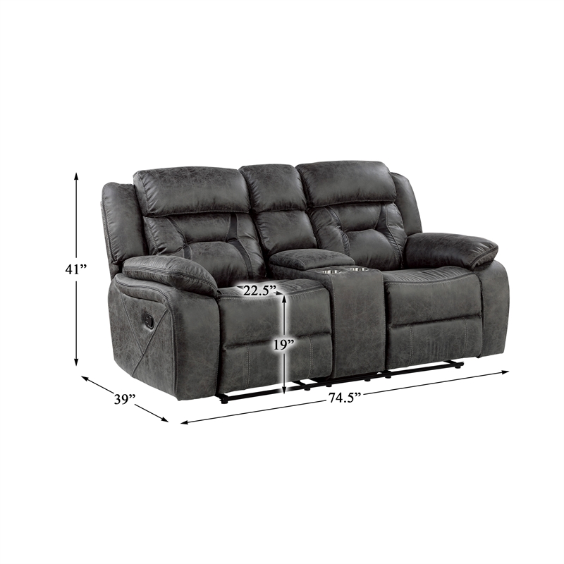 Pemberly Row Microfiber 2-Piece Manual Reclining Sofa Set in Gray