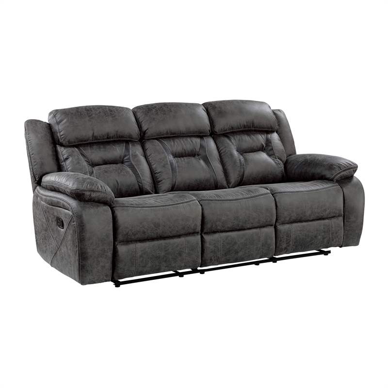 Pemberly Row Microfiber 2-Piece Manual Reclining Sofa Set in Gray