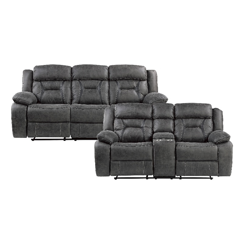 Pemberly Row Microfiber 2-Piece Manual Reclining Sofa Set in Gray