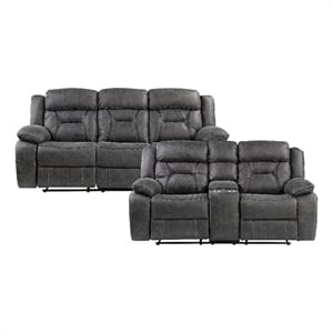 Pemberly Row Microfiber 2-Piece Manual Reclining Sofa Set in Gray