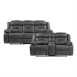 Pemberly Row Microfiber 2-Piece Manual Reclining Sofa Set in Gray