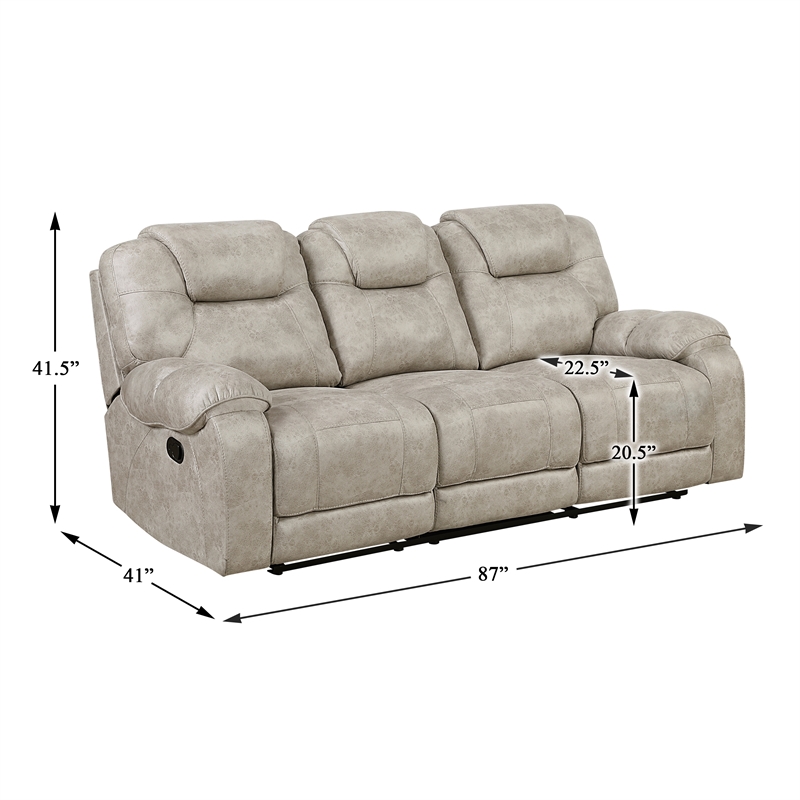 Pemberly Row Microfiber 3Pc Reclining Sofa Loveseat and Chair Set in Pewter