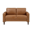 Pemberly Row Faux Leather 2-Seater Loveseat with Pocket Coil Support in Brown