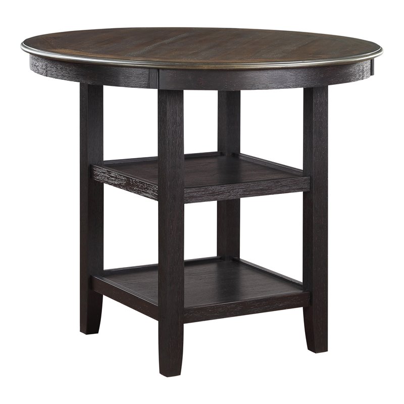 Pemberly Row Wood Counter Height Dining Table with Display Shelf in Brown/Black
