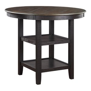 Pemberly Row Wood Counter Height Dining Table with Display Shelf in Brown/Black