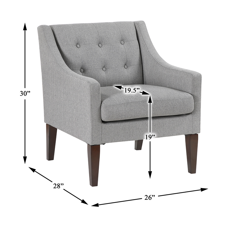 Pemberly Row Tufted Textured Fabric Accent Chair With Wood Legs in Gray
